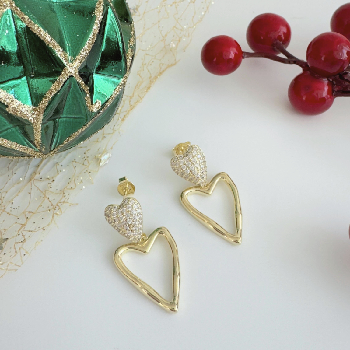 Aros Corazón Dorado con Circones