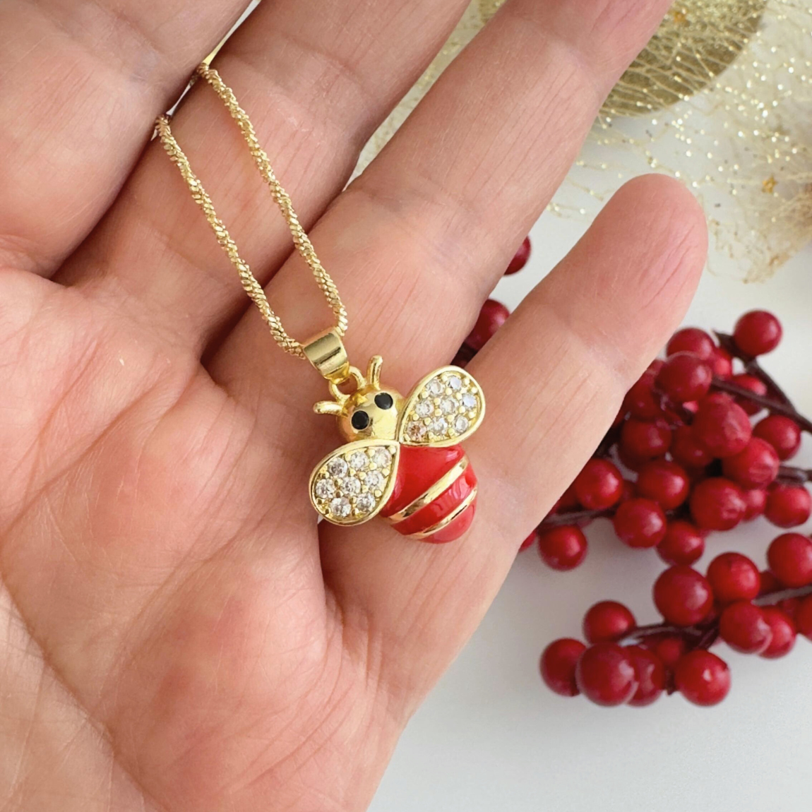 Collar Abejita Rojo con Circones