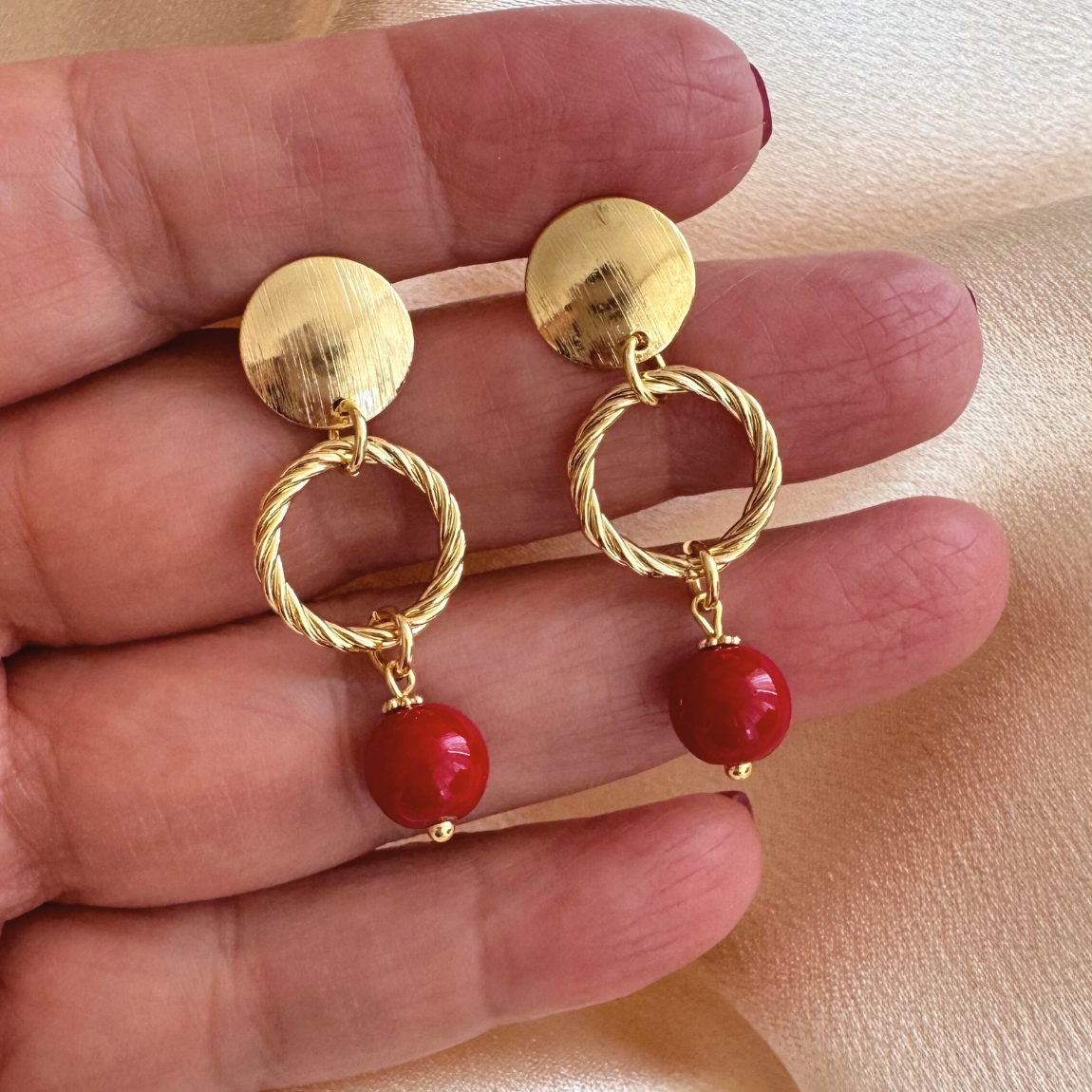 Aros Piedra Roja con Aro Texturizado