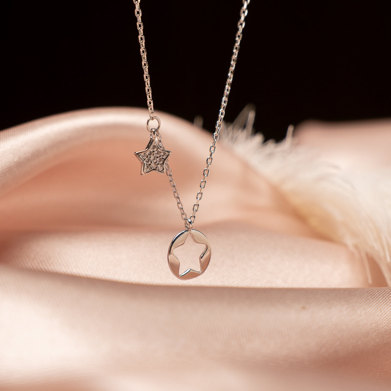 Collar Doble Estrella Plata Italiana Baño de Rodio