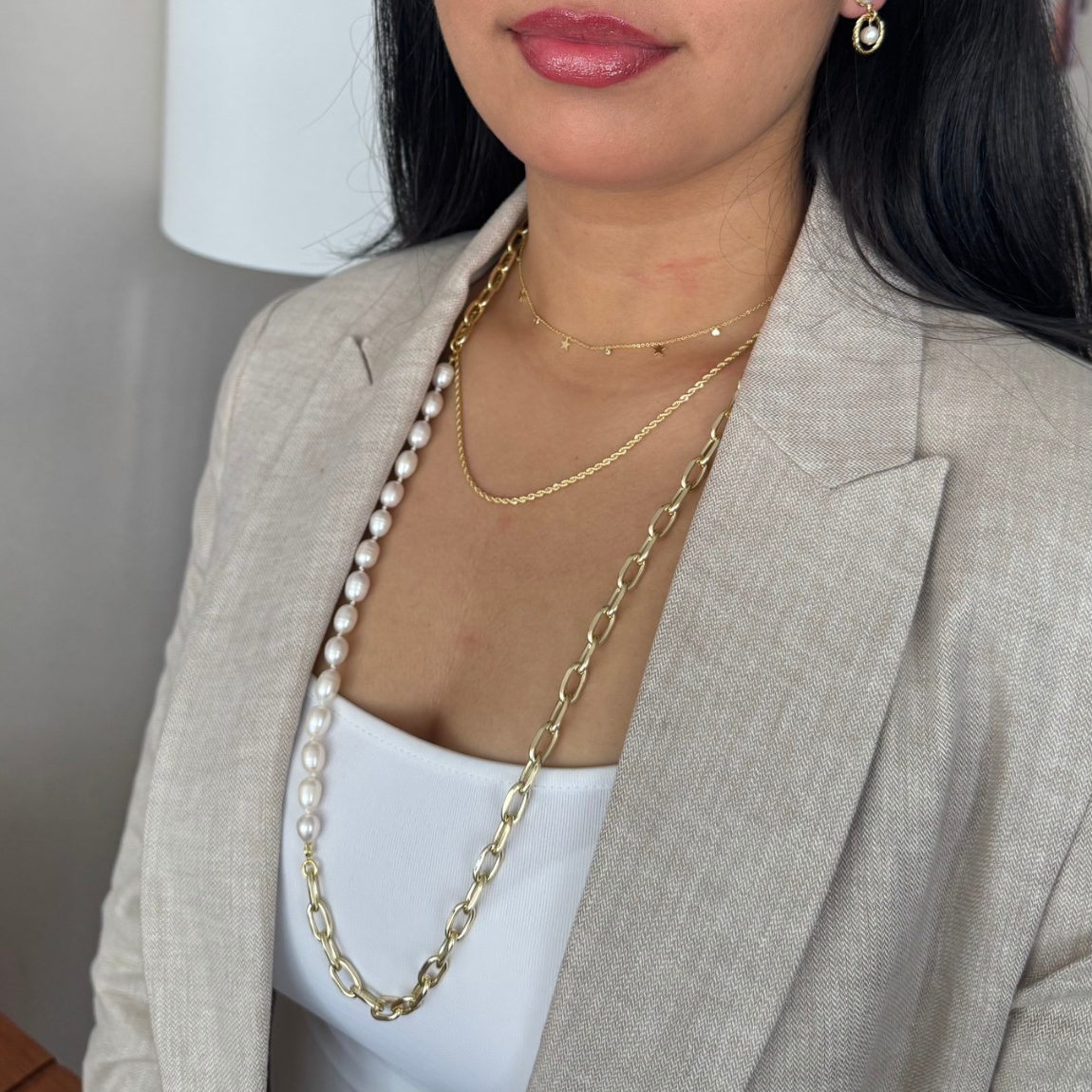 Collar eslabón y perlas