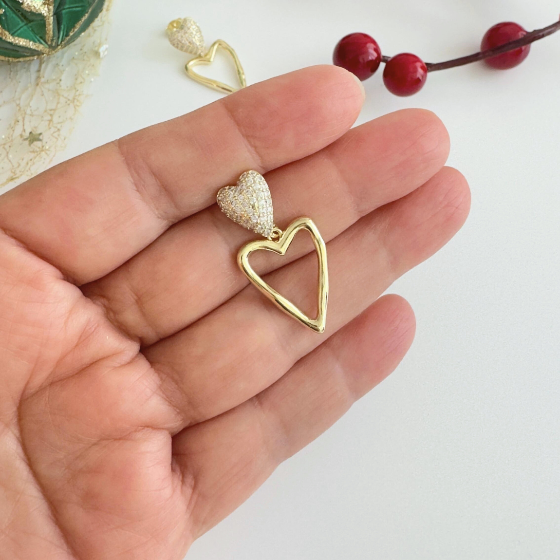 Aros Corazón Dorado con Circones