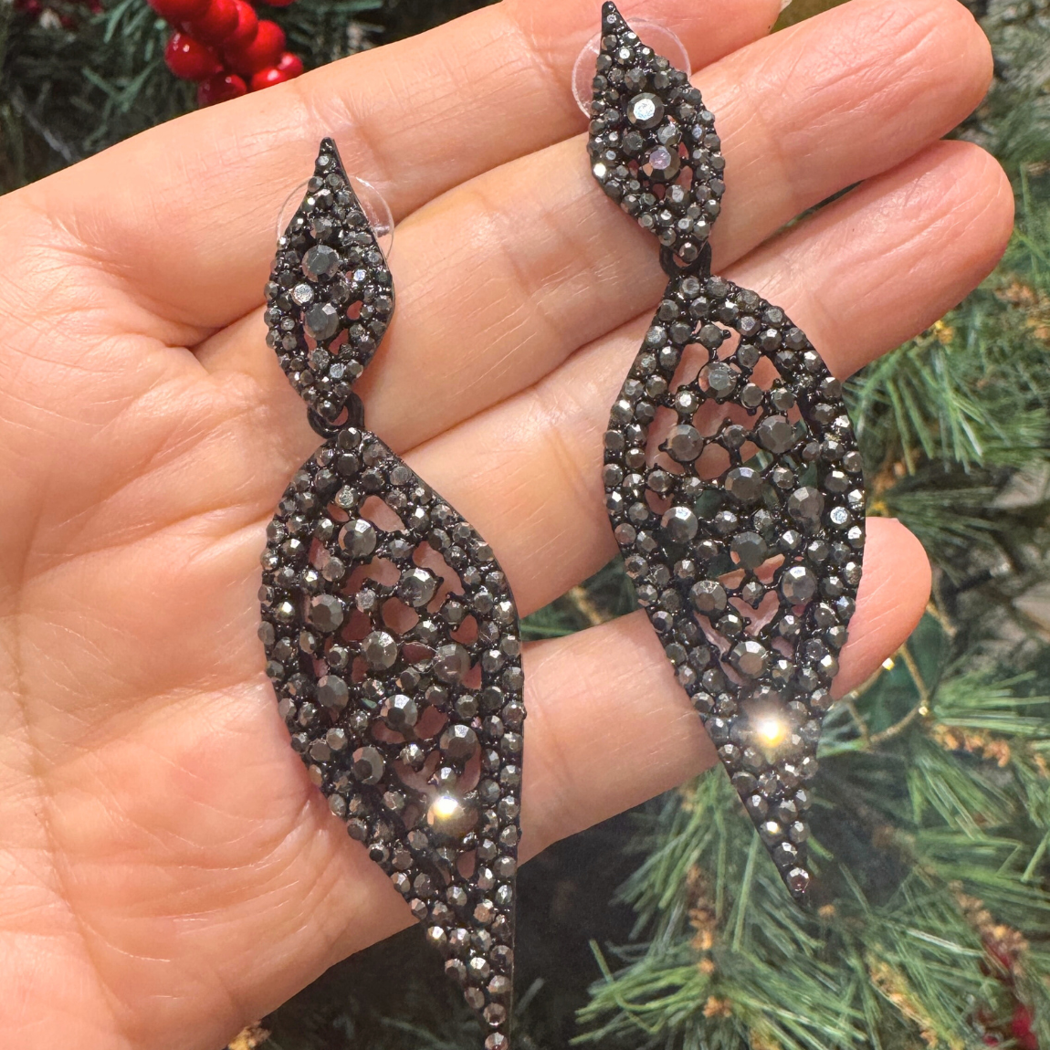 Aros Gota Luxury Cristales Negro