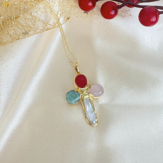 Collar Cruz Piedras Naturales