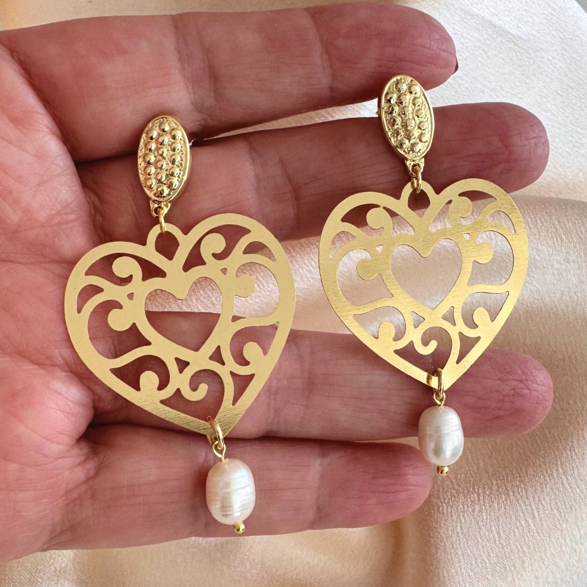 Aros Corazón Mandala con Perla