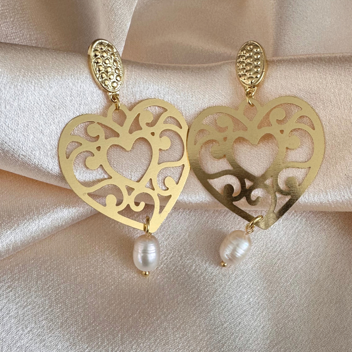 Aros Corazón Mandala con Perla