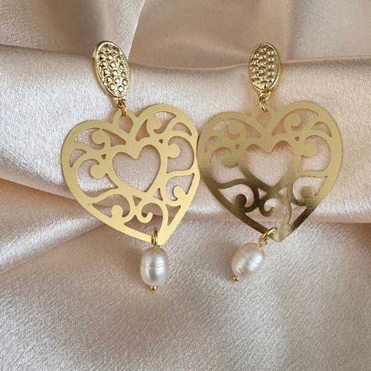 Aros Corazón Mandala con Perla