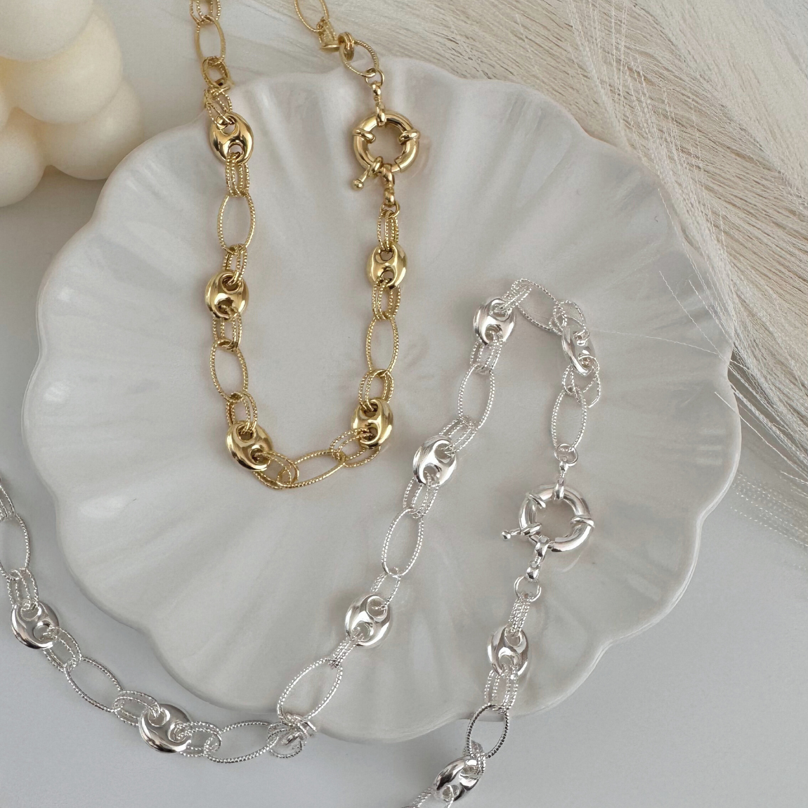 Cadena de Eslabones Mixtos baño de plata