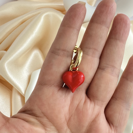 Aros Argolla con Corazón Rojo