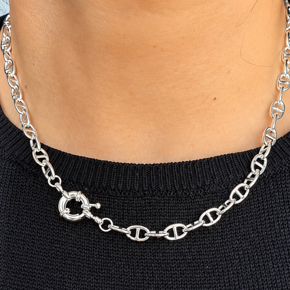 Collar Eslabones Timón Plata
