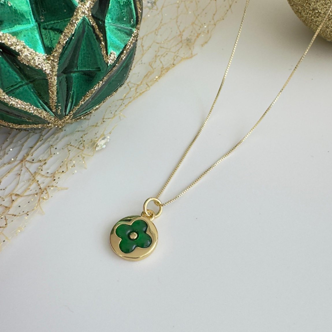 Cadena Trébol Verde — Amuleto de Suerte