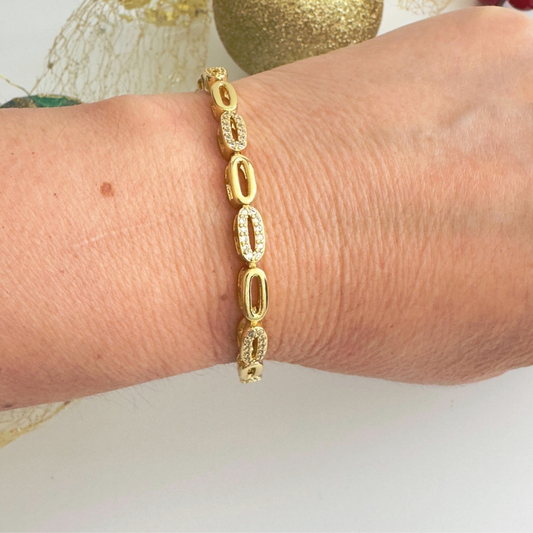 Pulsera Óvalos con Circones — Elegancia Dorada