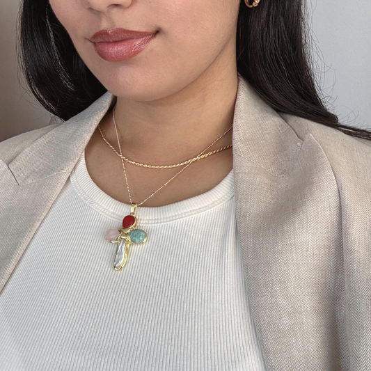 Collar Cruz Piedras Naturales