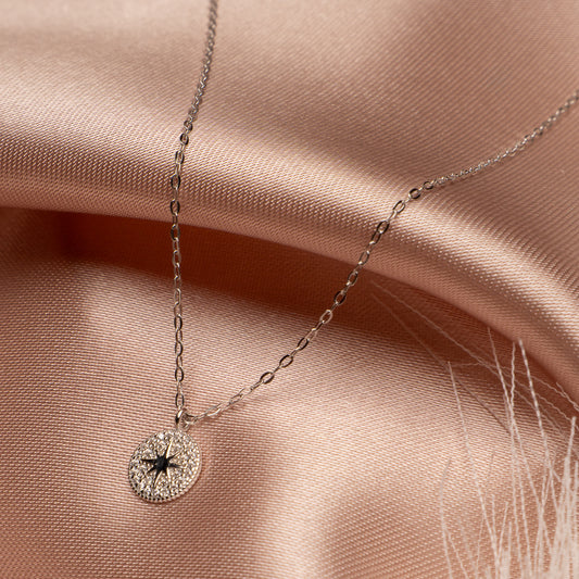 Collar Lucero en Disco con Circones Plata Italiana Baño de Rodio