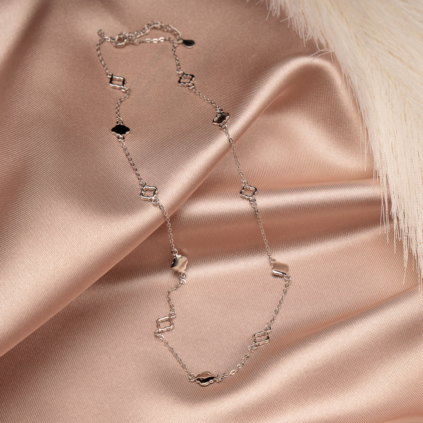 Collar Tréboles Mixtos Plata Italiana Baño de Rodio