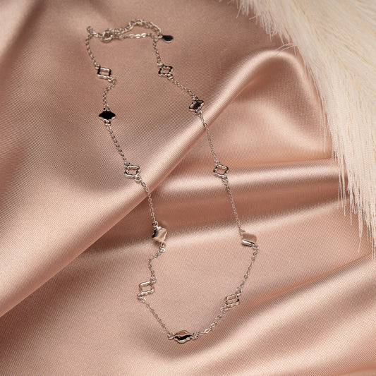 Collar Tréboles Mixtos Plata Italiana Baño de Rodio